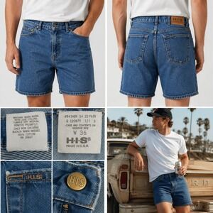 Vintage HIS Mens Denim Shorts Size 36 Blue Medium Wash Made in USA High Rise 90s